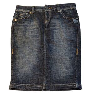 DKNY Jeans Denim Pencil Skirt Women's Size 9 Heart Coin Embroidered Y2K Vintage
